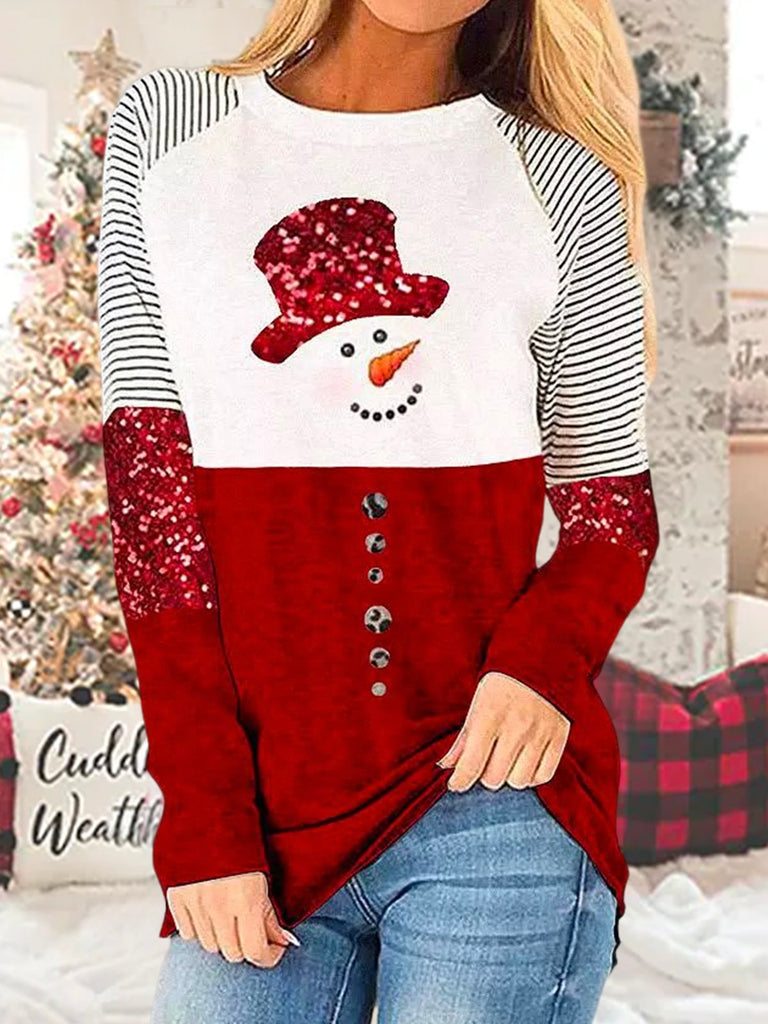 Crew Neck Long Sleeve Contrast Stitching Fashion Regular T-Shirt