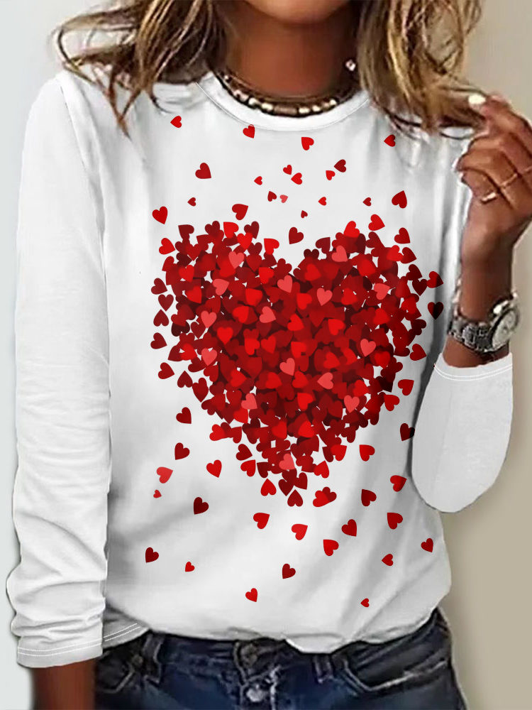 Casual Crew Neck Long Sleeve Heart/Cordate Fashion Regular T-Shirt