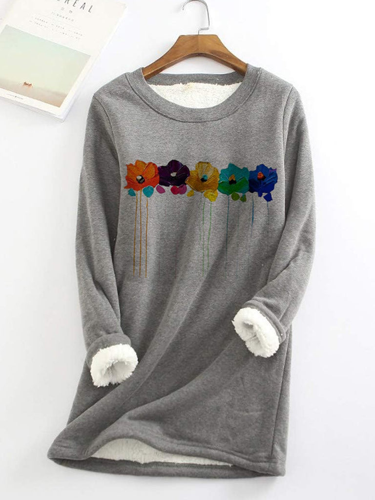 Casual Crew Neck Long Sleeve Floral Fashion Mid-Long Sweatshirt