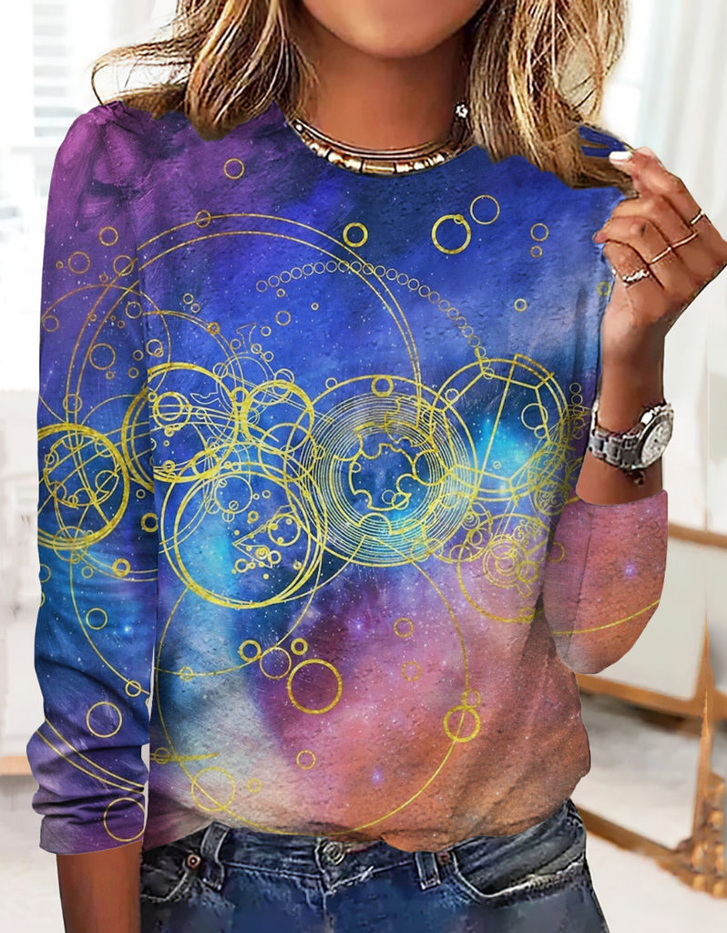 Vintage Crew Neck Long Sleeve Plaid Regular T-Shirt