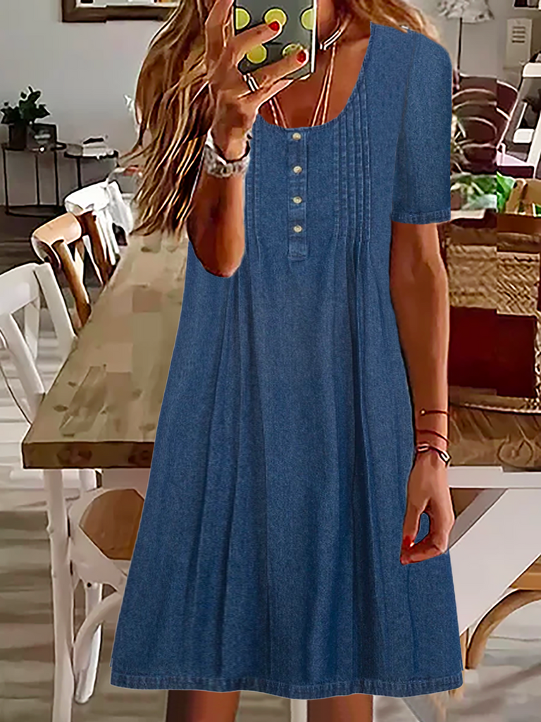Fashion Short Sleeve Crew Neck Plain Loose Short Dress