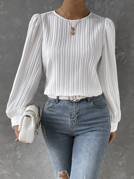 Fashion Crew Neck Long Sleeve Plain Loose Regular Blouses