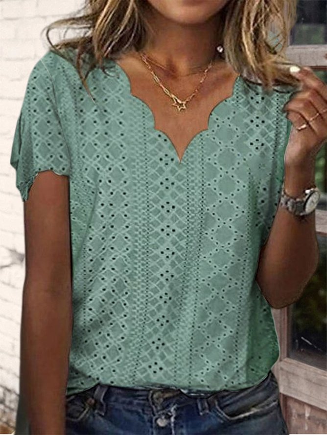 Fashion Short Sleeve Plain Loose Regular Blouses