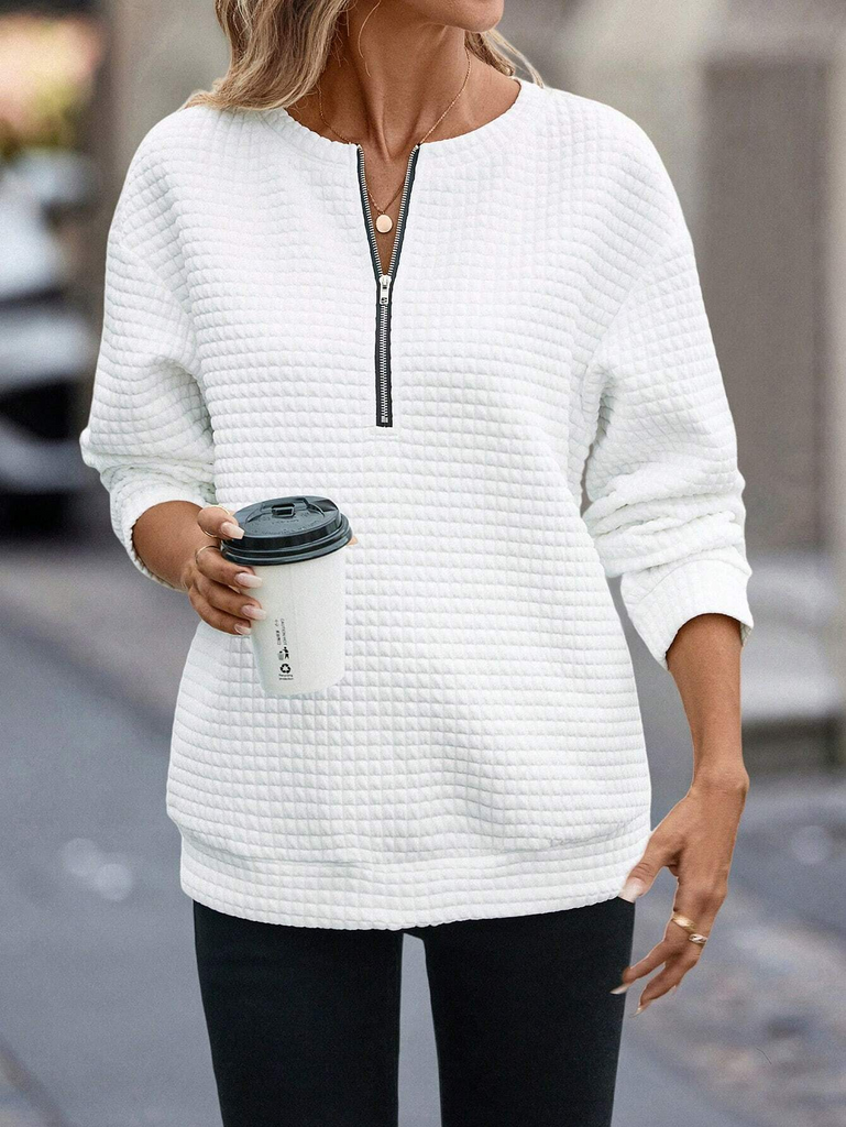 Casual Crew Neck Long Sleeve Plain Zipper Fashion Regular Sweatshirt