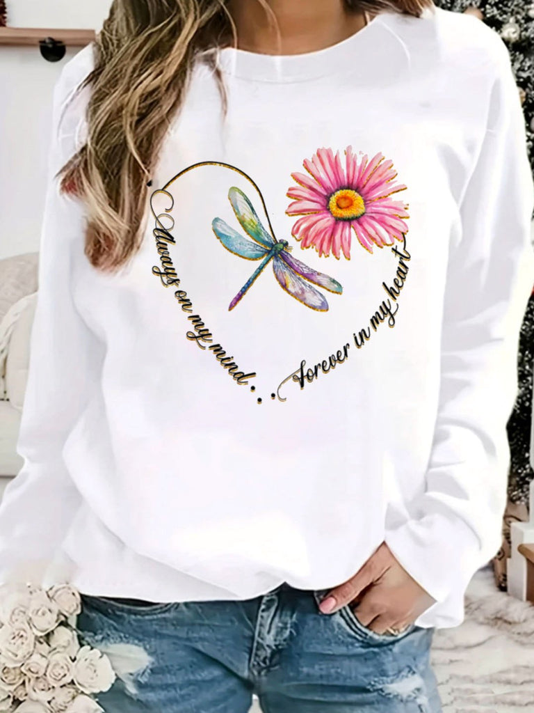 Fashion Crew Neck Long Sleeve Floral Casual Regular Sweatshirt