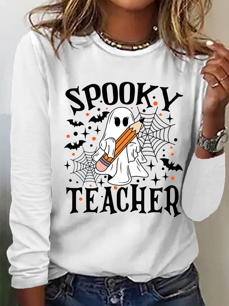 Casual Crew Neck Long Sleeve Halloween Regular T-Shirt