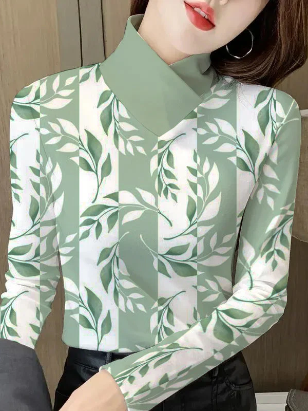 Plus Size Fashion Long Sleeve Floral Regular Blouse