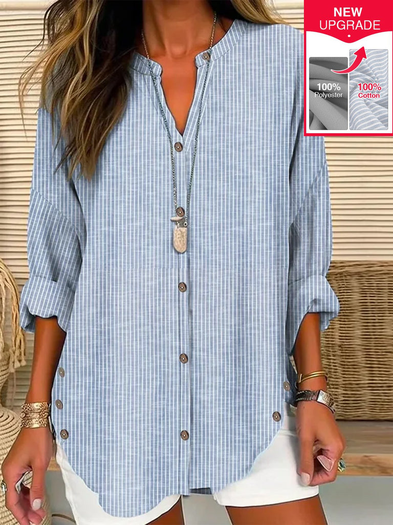 Fashion Long Sleeve Shirt Collar Striped Loose Regular Shirt