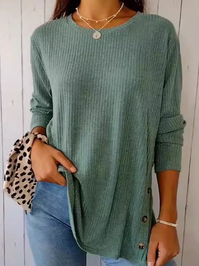 Loose Long Sleeve Square Neck Plain Fashion Regular Blouse