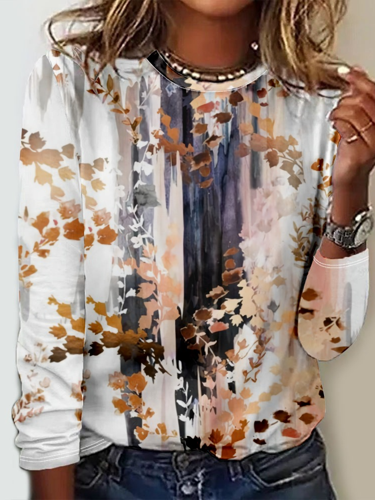 Casual Crew Neck Long Sleeve Floral Fashion Regular T-Shirt