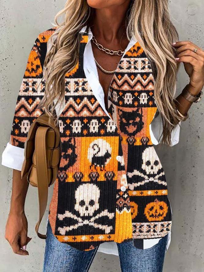 Loose Long Sleeve Shirt Collar Halloween Fashion Regular Shirt