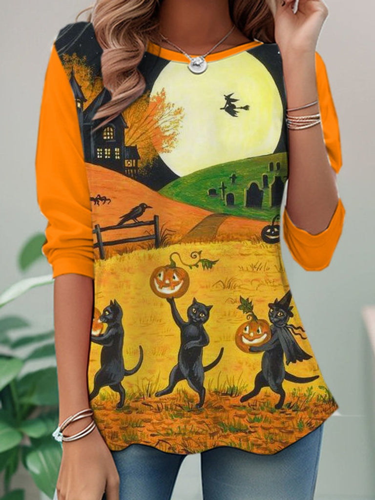 Casual Crew Neck Long Sleeve Halloween Fashion Regular T-Shirt