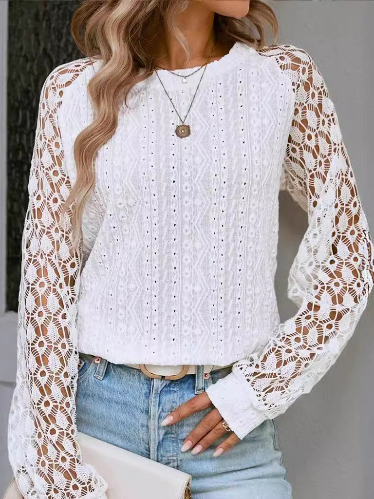 Fashion Crew Neck Long Sleeve Plain Loose Regular Blouses