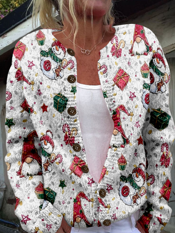 Loose Crew Neck Long Sleeve Geometric Fashion Regular Jacket