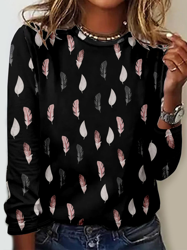 Fashion Crew Neck Long Sleeve Ethnic Casual Regular T-Shirt