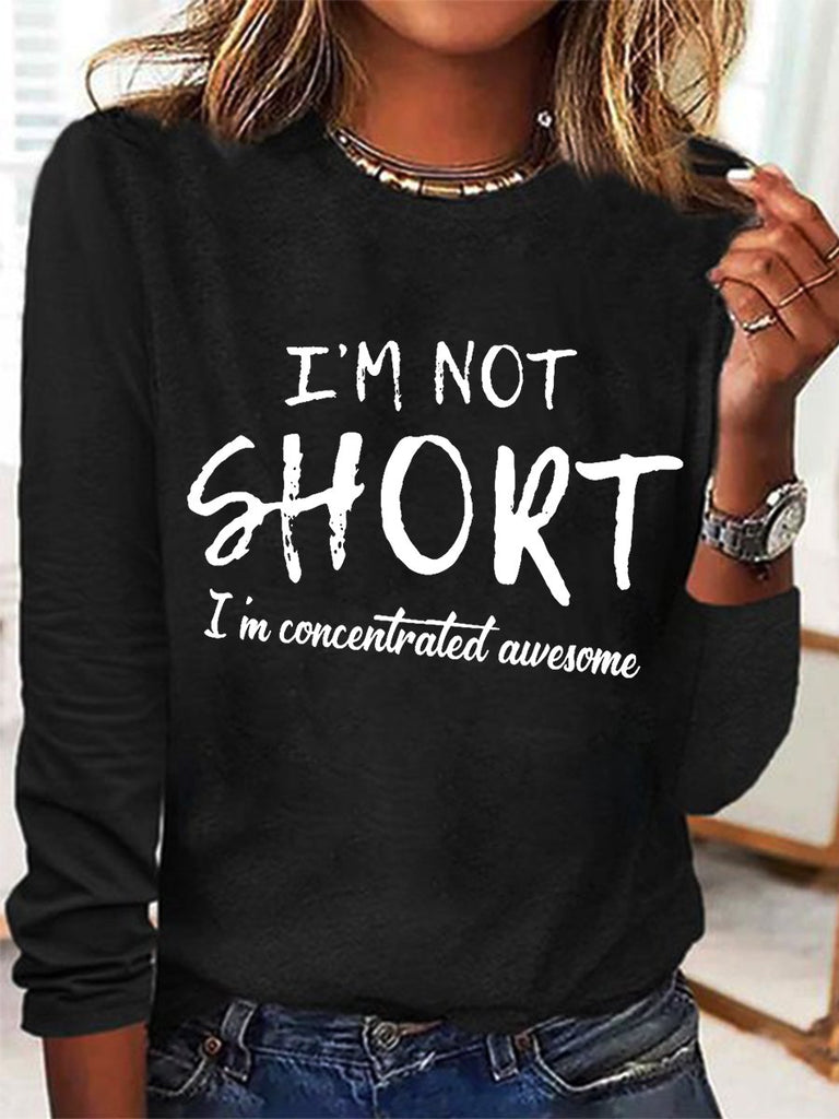 Simple Crew Neck Long Sleeve Text Letters Regular T-Shirt