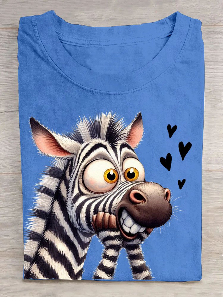 Fashion Short Sleeve Crew Neck Zebra Loose Regular T-Shirt
