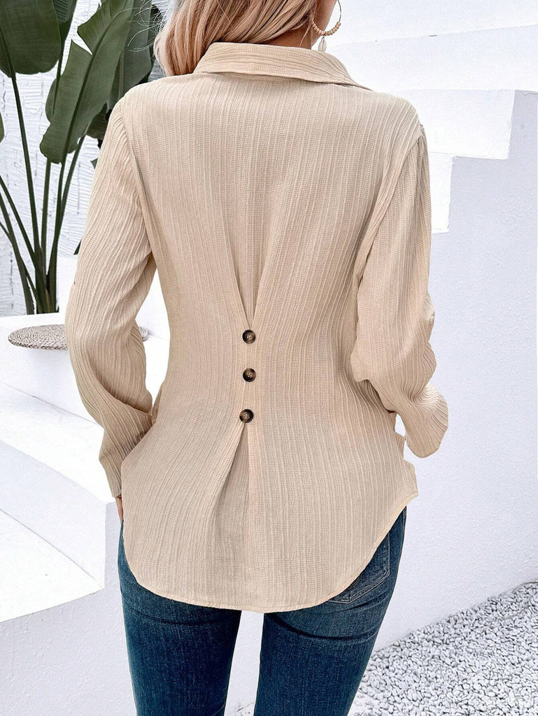 Fashion Long Sleeve Shirt Collar Plain Regular Blouse