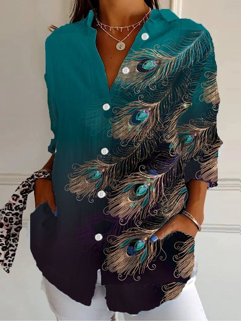 Loose Long Sleeve Shirt Collar Feather Fashion Regular Shirt