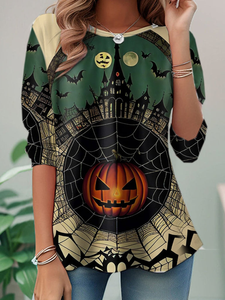 Fashion Crew Neck Long Sleeve Halloween Casual Regular T-Shirt