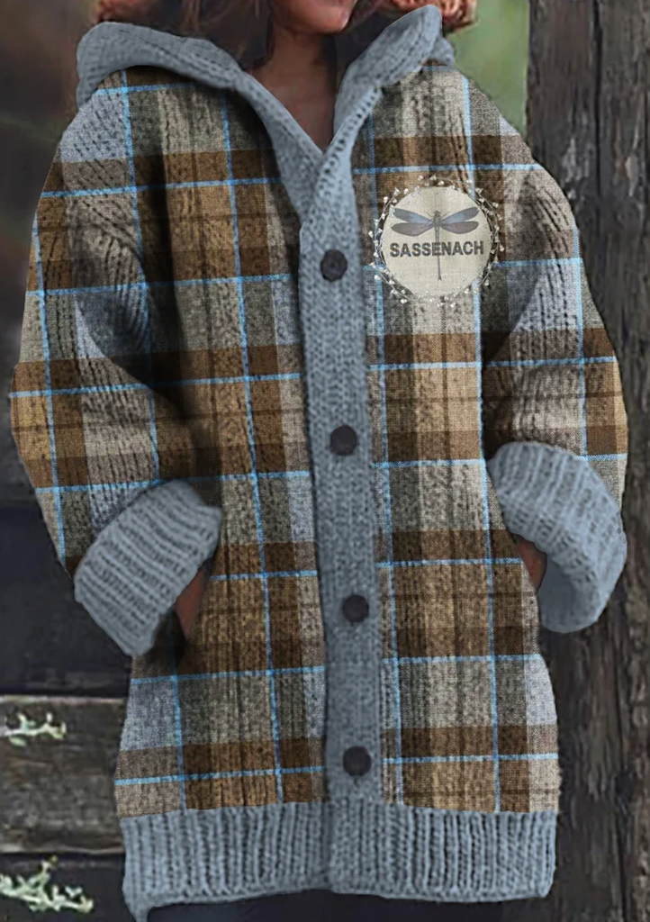 Hoodie Long Sleeve Plaid Fashion Mid-Long Cardigan