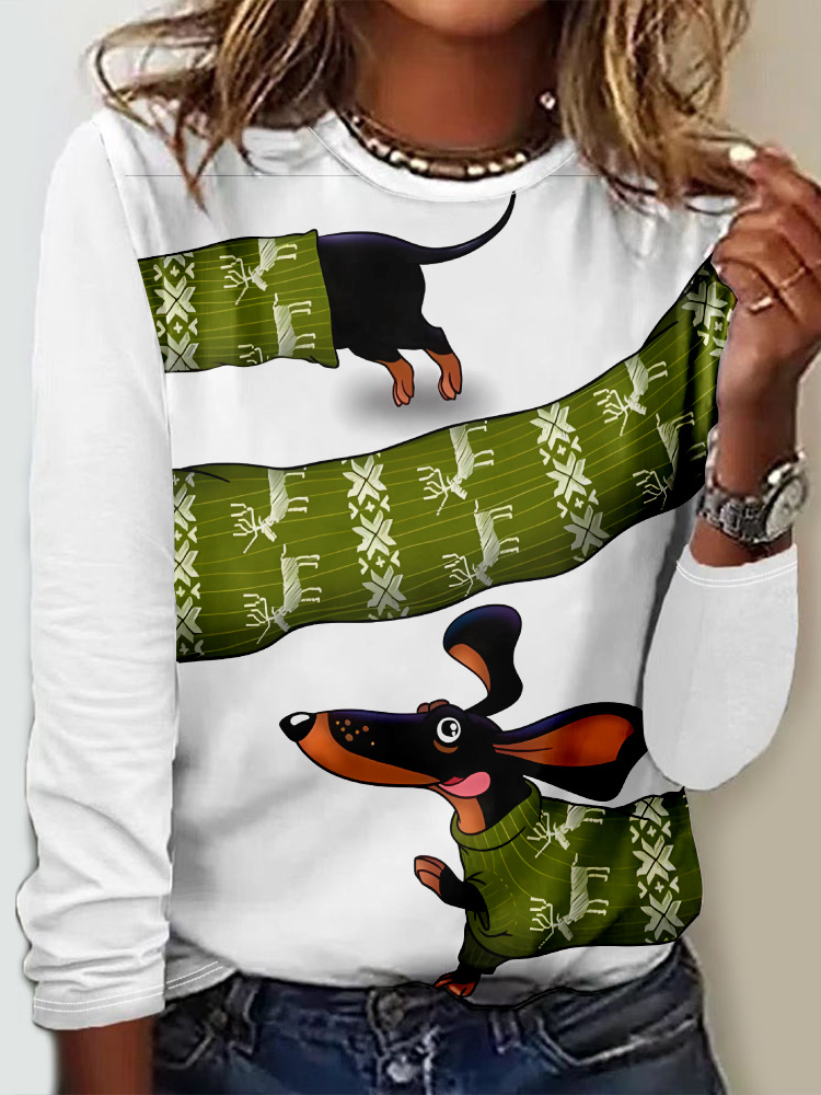 Fashion Crew Neck Long Sleeve Ethnic Casual Regular T-Shirt