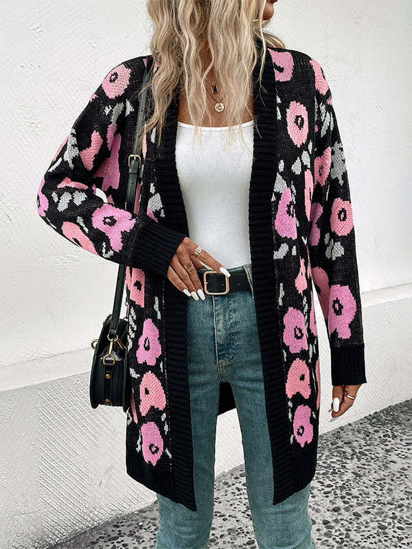 Fashion Crew Neck Long Sleeve Floral Loose Regular Sweater