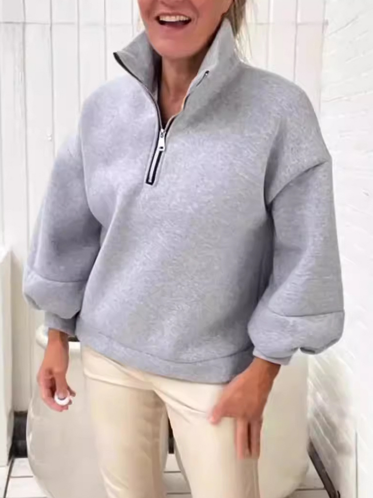 Fashion Crew Neck Long Sleeve Plain Zipper Casual Regular Sweatshirt