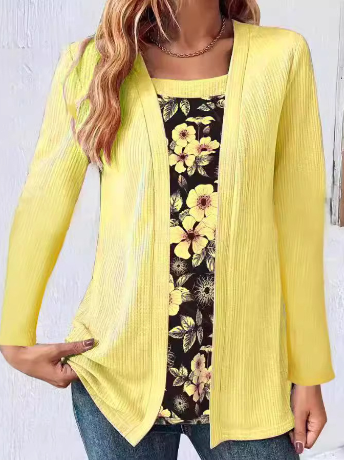 Loose Long Sleeve Square Neck Floral Fashion Regular Blouse