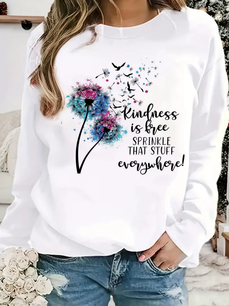 Casual Crew Neck Long Sleeve Text Letters Fashion Regular Sweatshirt