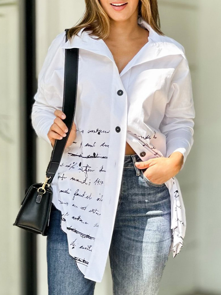 Loose Long Sleeve Shirt Collar Striped Floral Fashion Regular Shirt