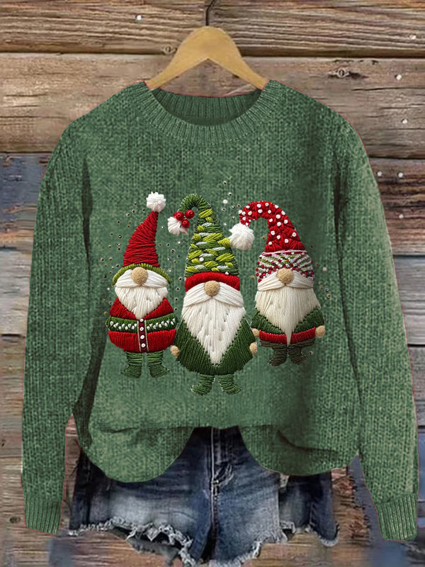 Simple Crew Neck Long Sleeve 3D Printing Christmas Tree Loose Regular Sweater