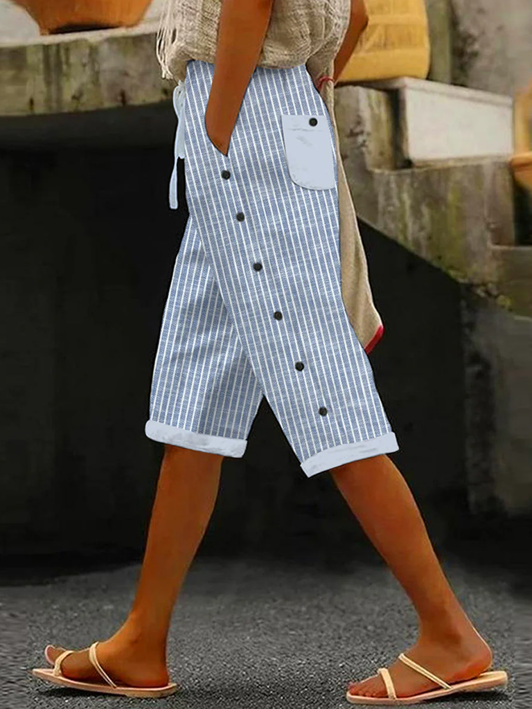 Fashion Striped Loose Fifth Pants