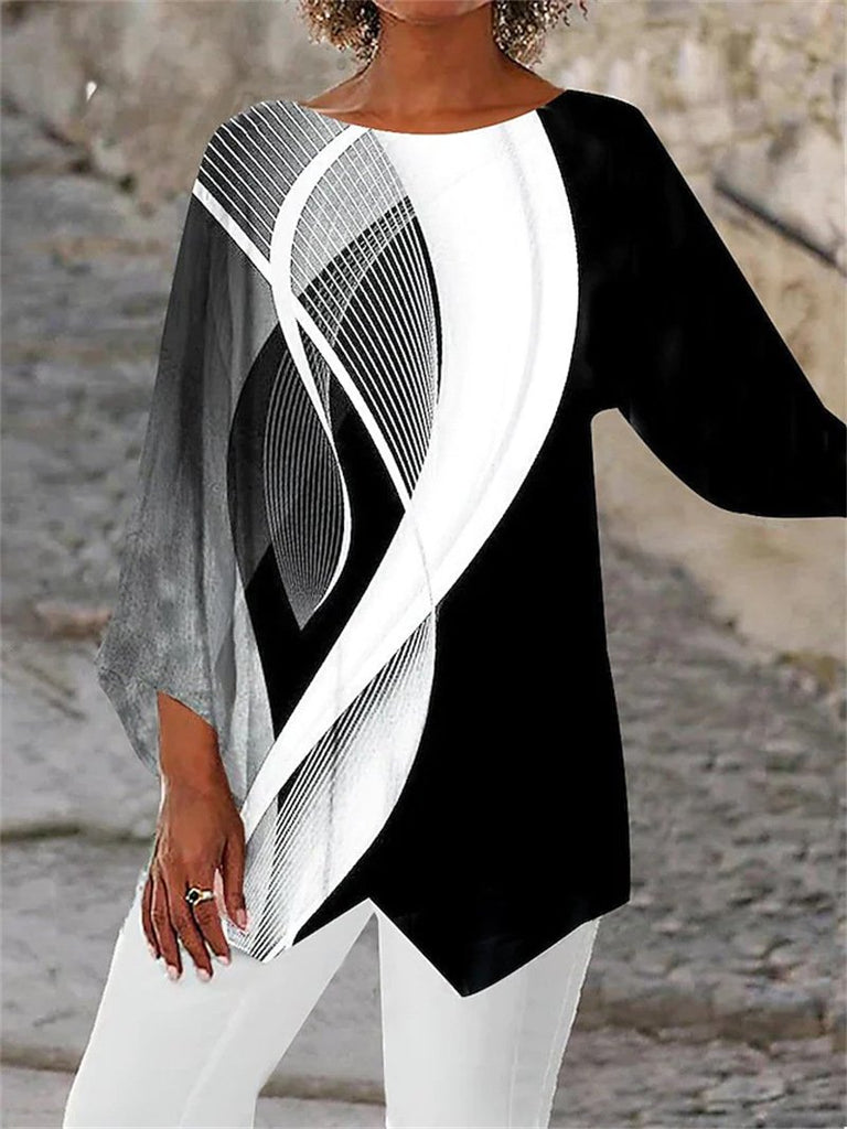 Loose Short Sleeve Crew Neck Abstract Fashion Regular Blouse