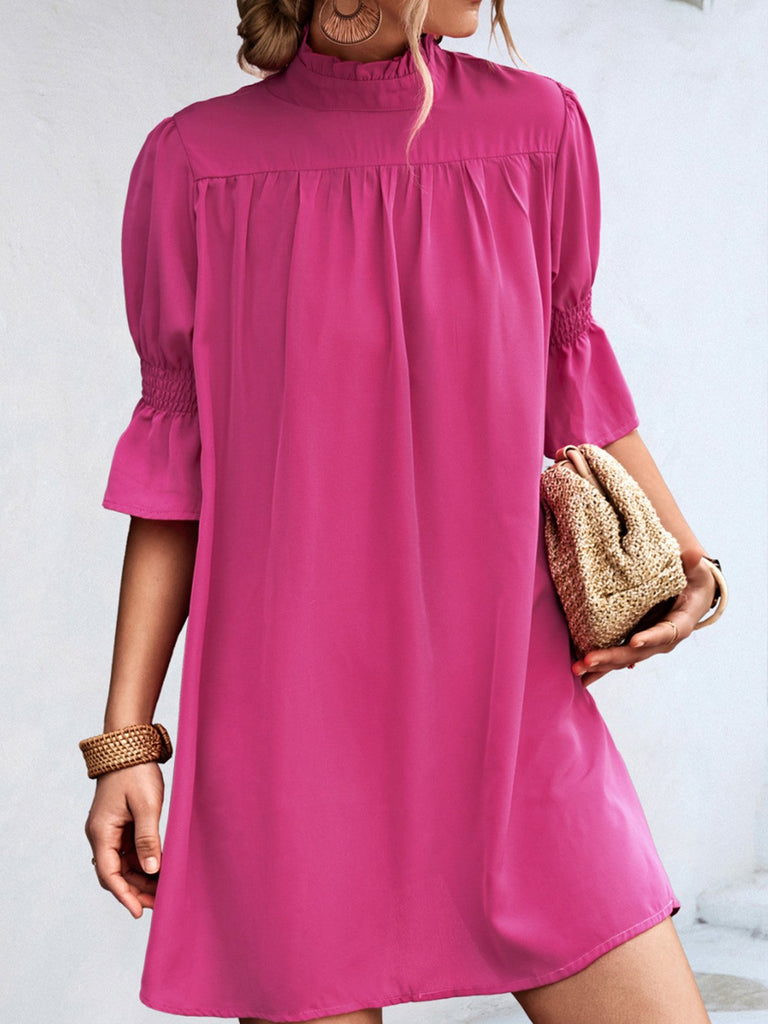 Fashion Half Sleeve Stand Collar Plain Loose Short Dress