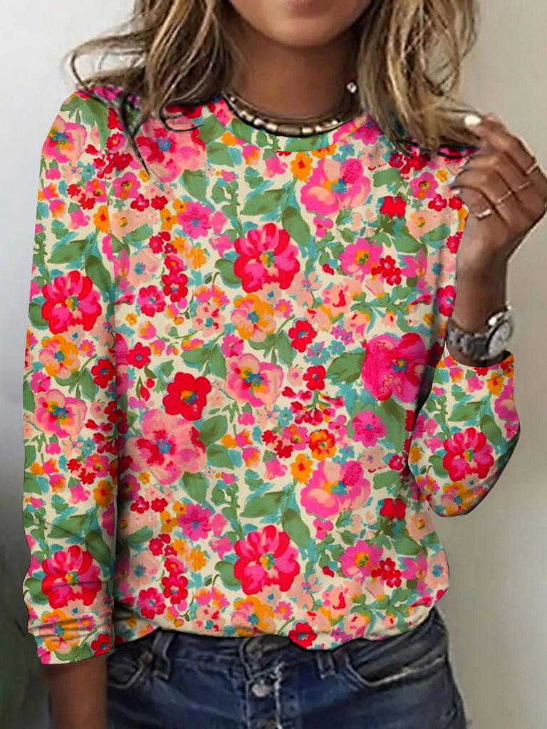 Crew Neck Long Sleeve Plaid Vintage Regular T-Shirt
