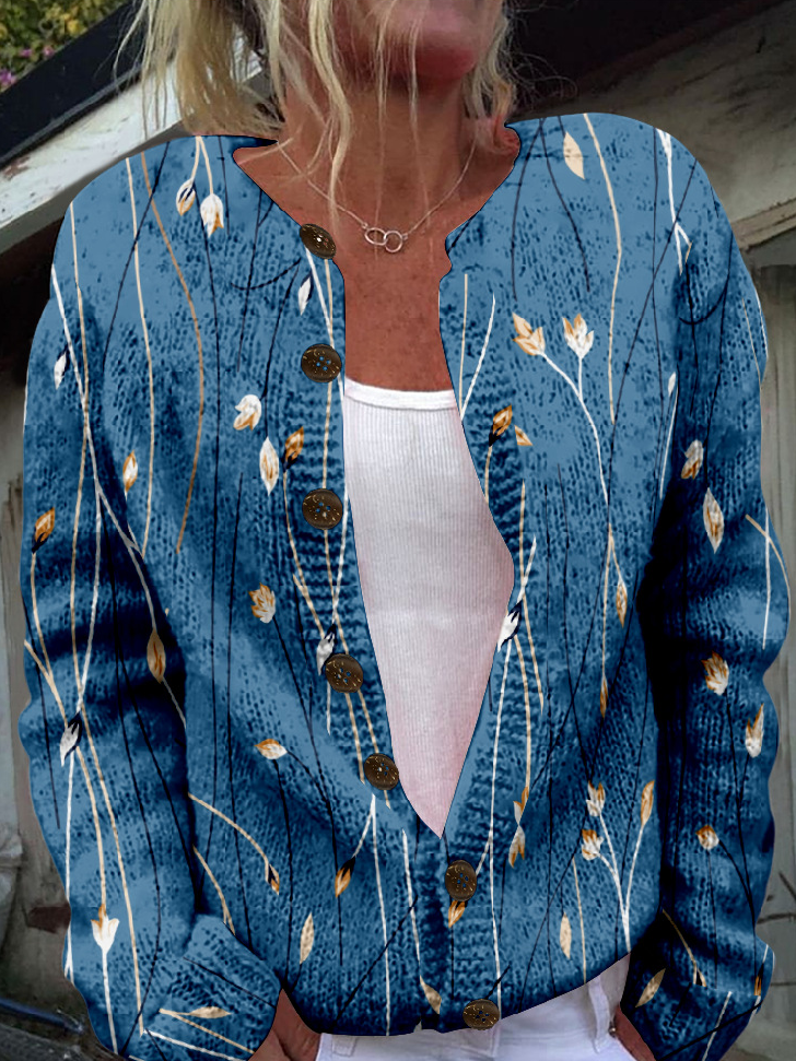 Loose Crew Neck Long Sleeve Floral Fashion Regular Jacket