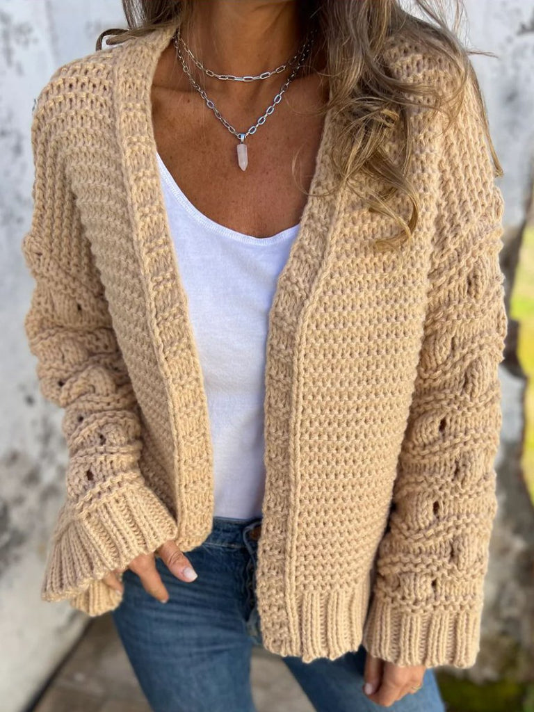 Loose V Neck Long Sleeve Plain Fashion Regular Cardigan
