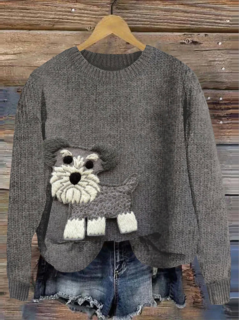 Loose Crew Neck Long Sleeve Maple Leaf Simple Regular Sweater
