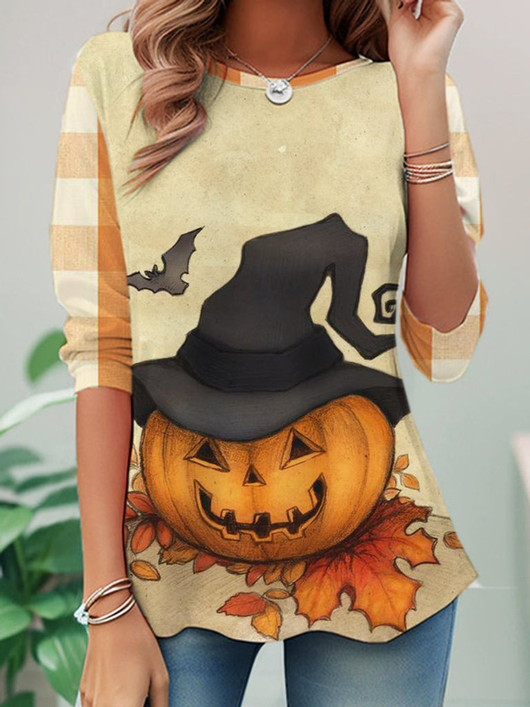 Casual Crew Neck Long Sleeve Halloween Fashion Regular T-Shirt