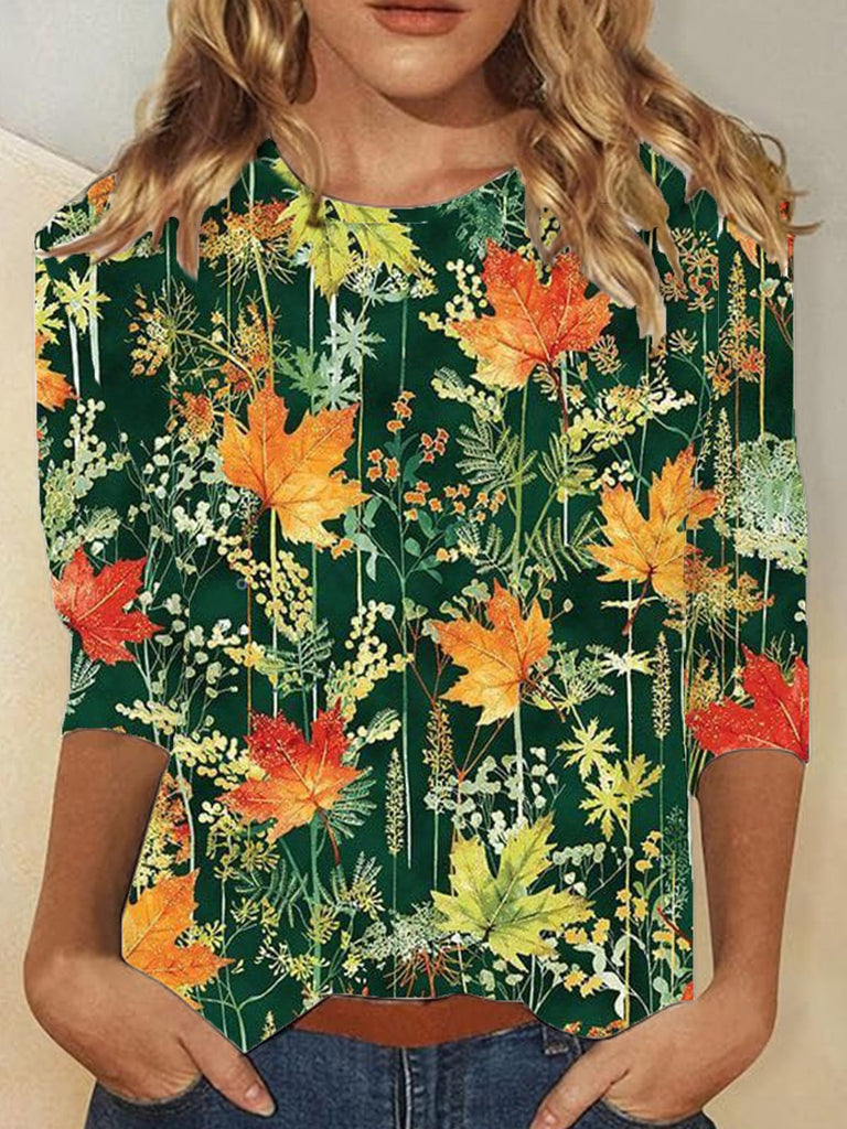 Casual Crew Neck Long Sleeve Floral Fashion Regular T-Shirt