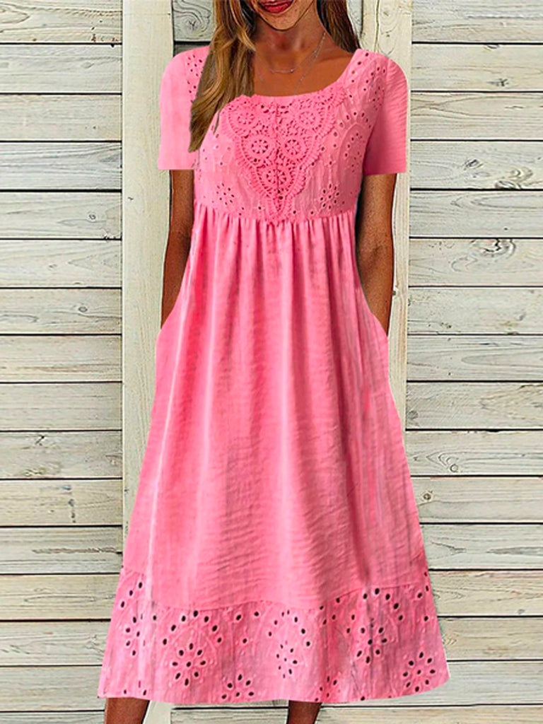 Fashion Short Sleeve Crew Neck Plain Loose Maxi Dress