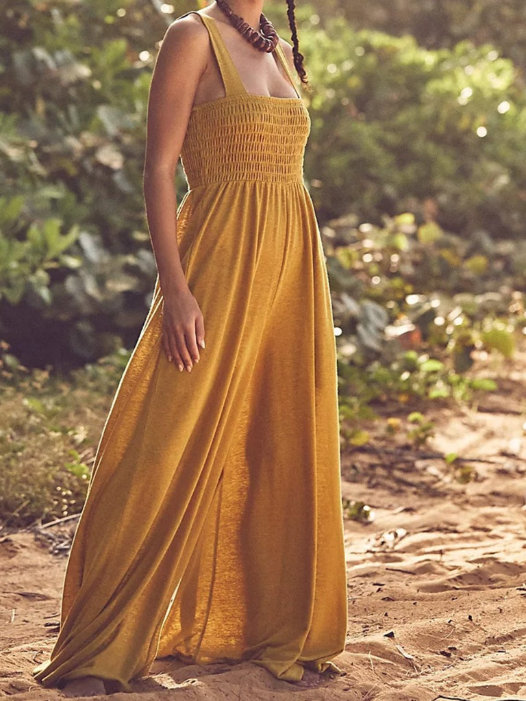Sleeveless Spaghetti Plain Fashion Long Jumpsuit