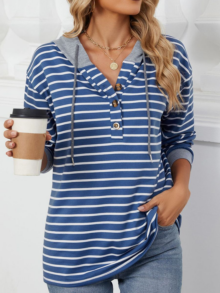 Casual Long Sleeve Hoodie Striped Zipper Fashion Regular Sweatshirt