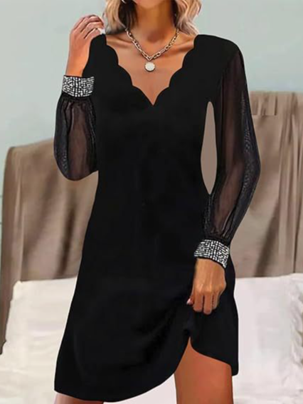 Fashion V Neck Long Sleeve Plain Midi Dress