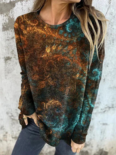 Casual Crew Neck Long Sleeve Geometric Fashion Regular T-Shirt
