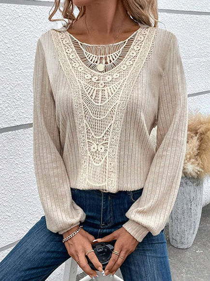 Loose Crew Neck Long Sleeve Plain Fashion Regular Blouses