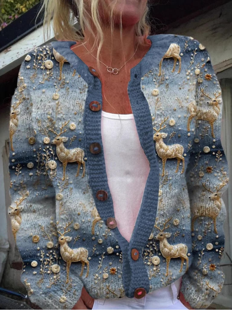 Loose Crew Neck Long Sleeve Floral Fashion Regular Jacket