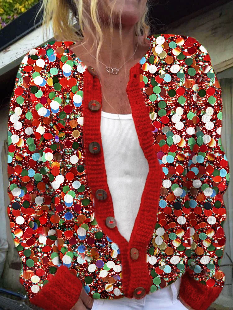 Loose Crew Neck Long Sleeve Geometric Fashion Regular Jacket