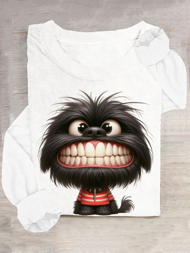 Fashion Crew Neck Long Sleeve Dog Casual Regular T-Shirt